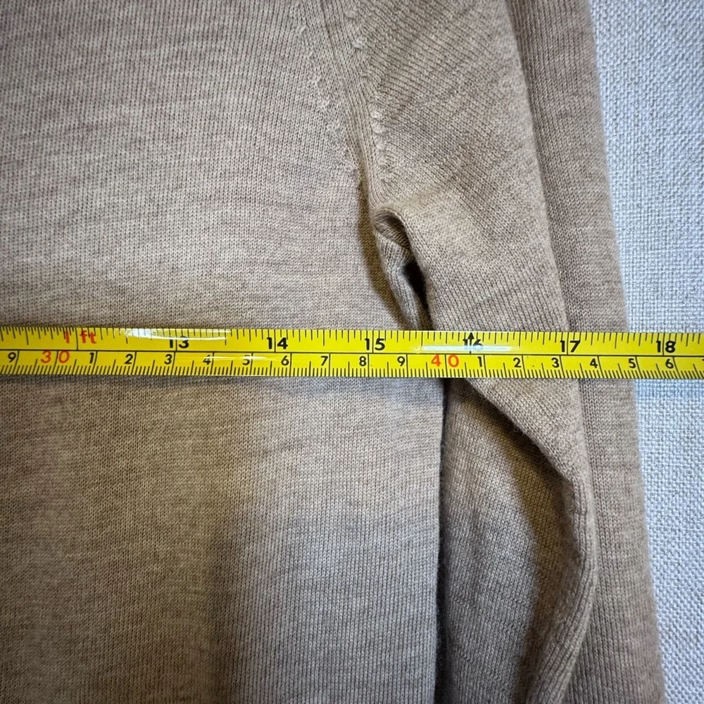 Ann Taylor Long Sleeve Beige Sweater w/ Gold Zip Up and Pocket Details 100% Wool - Picture 14 of 16